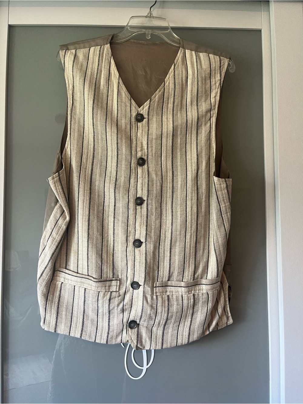 Vintage Striped Linen Blend Vest - Beige/Taupe 558